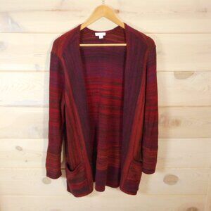 J Jill Women's M Open Front Knit Cardigan Long Sleeve Pockets Red Burgundy